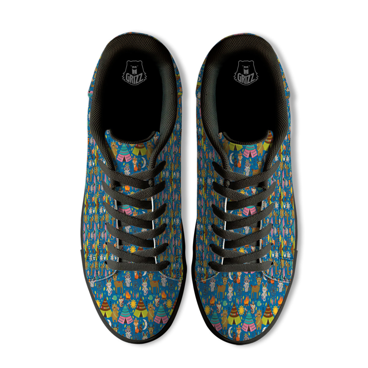 Camping Animal Print Pattern Black Low Top Sneakers-grizzshop