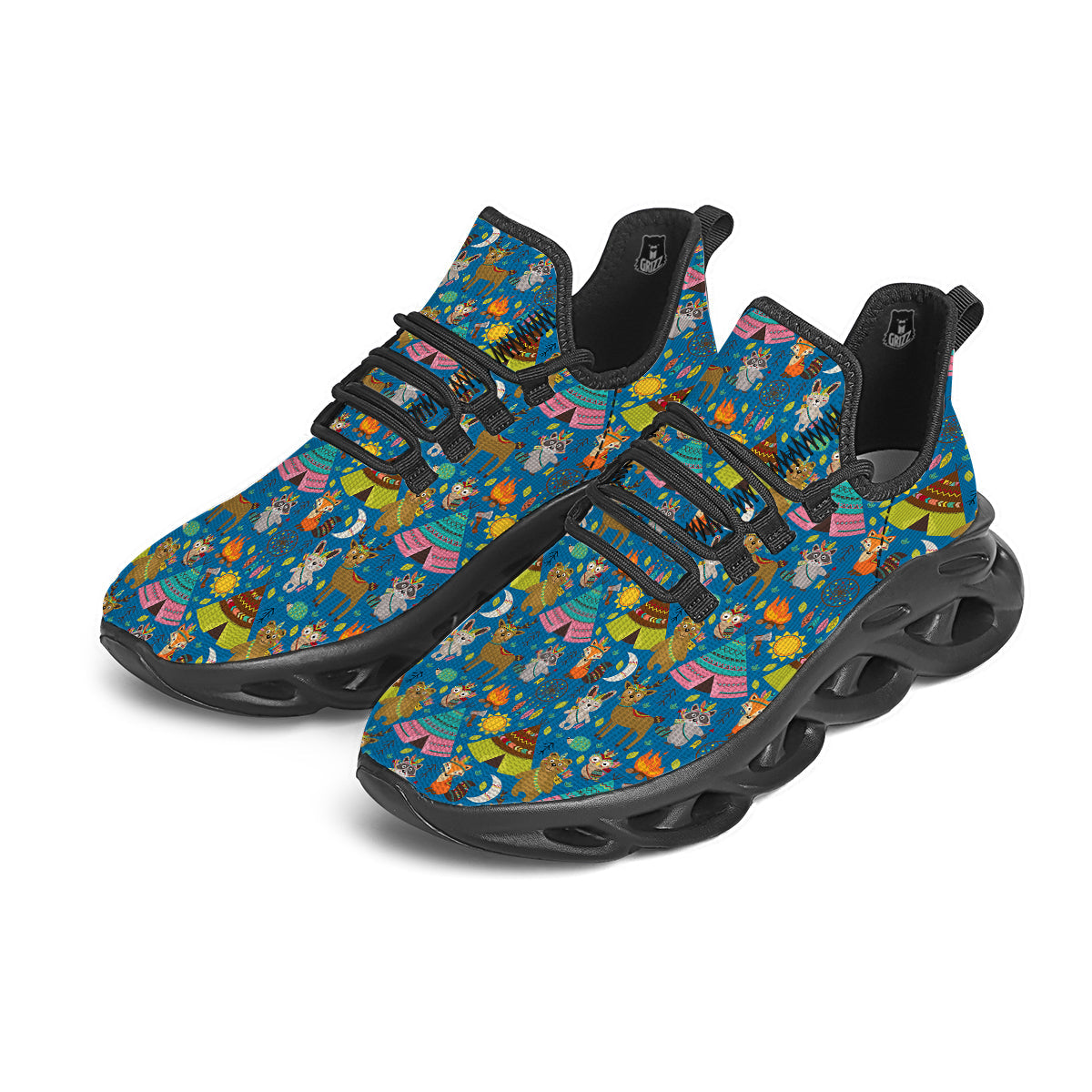 Camping Animal Print Pattern Black Running Shoes-grizzshop