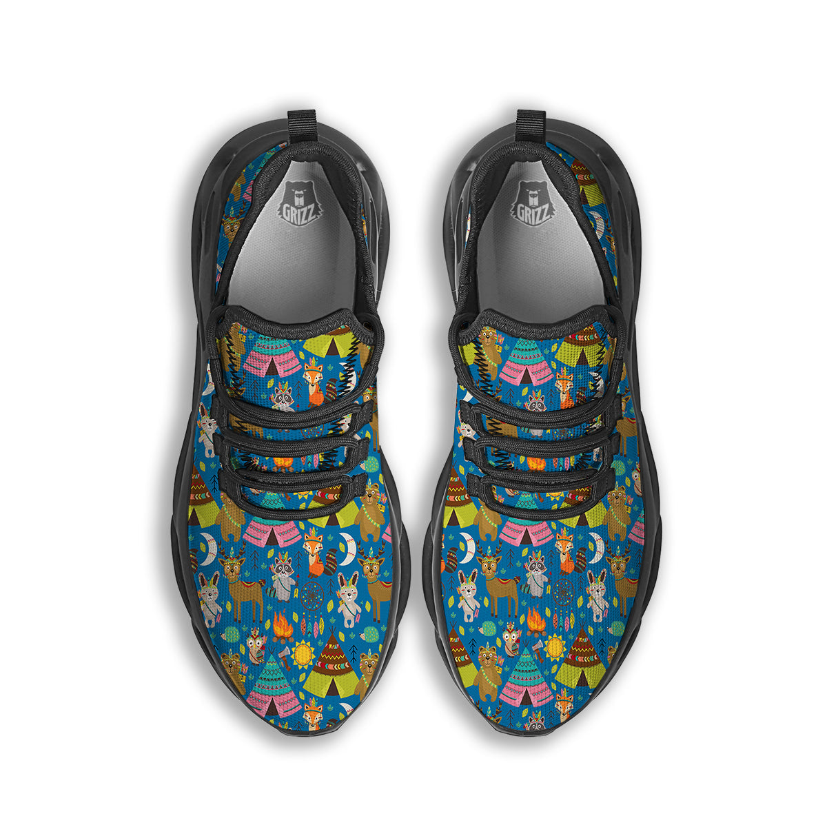 Camping Animal Print Pattern Black Running Shoes-grizzshop