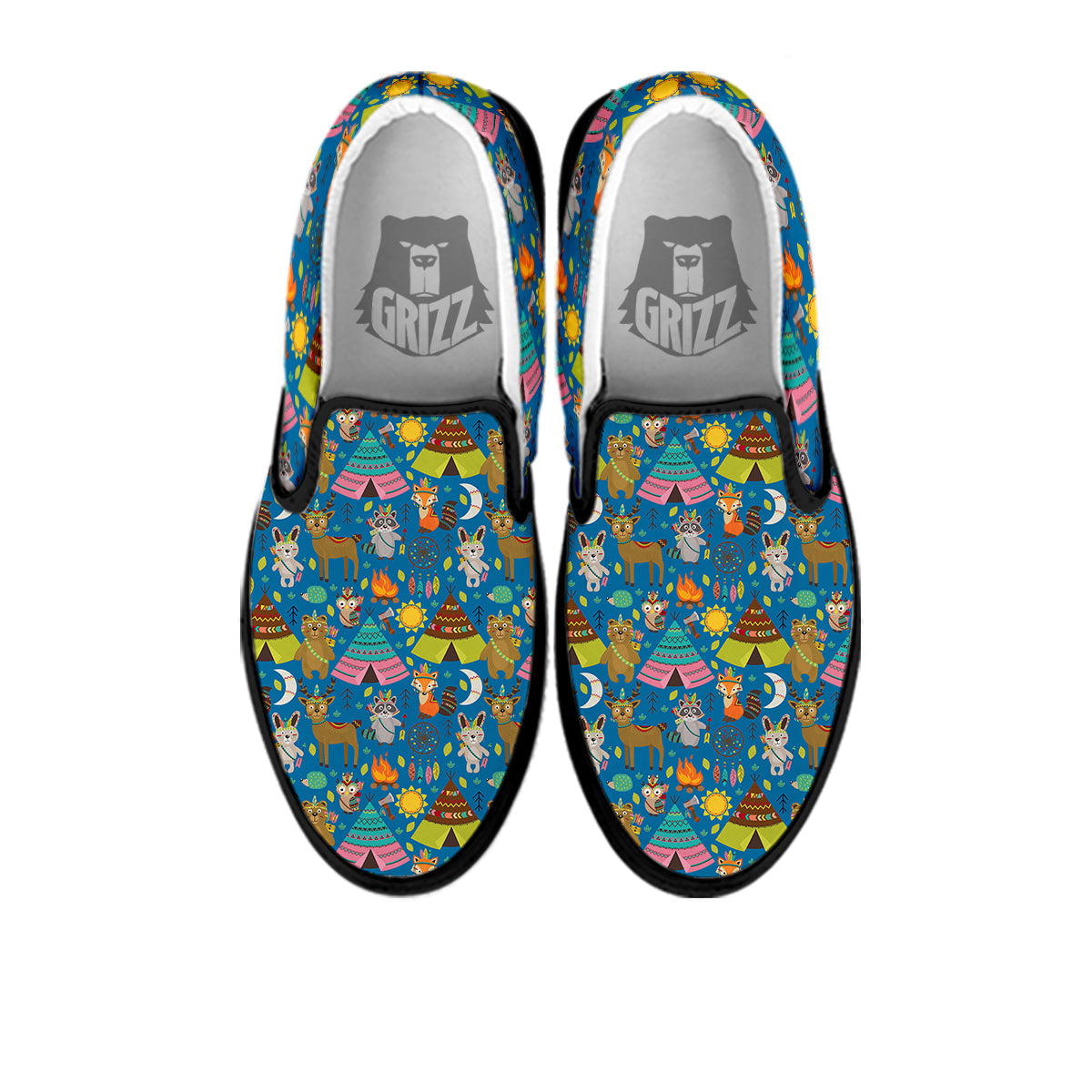 Camping Animal Print Pattern Black Slip On Shoes-grizzshop
