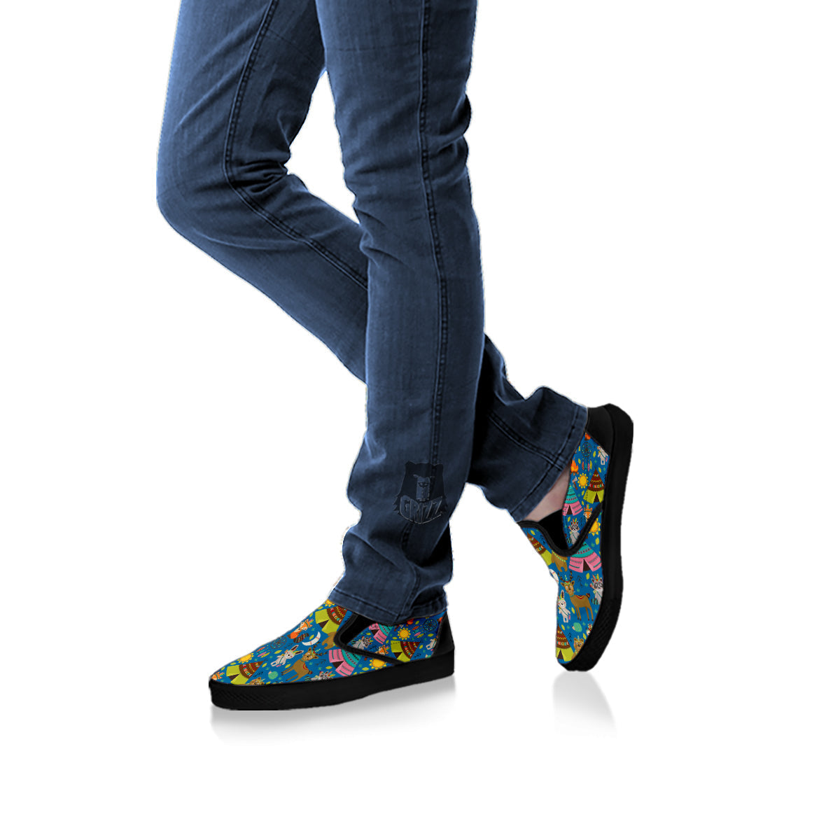 Camping Animal Print Pattern Black Slip On Shoes-grizzshop