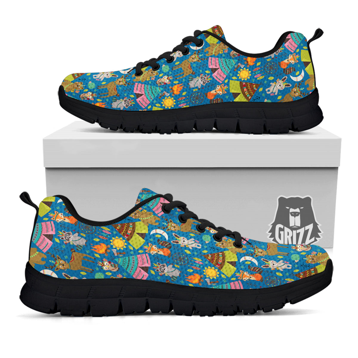 Camping Animal Print Pattern Black Sneaker-grizzshop