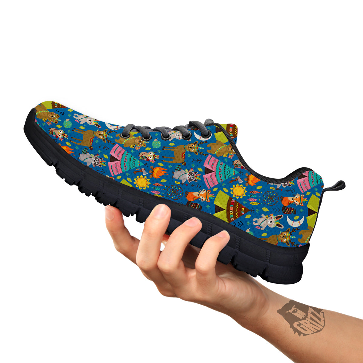 Camping Animal Print Pattern Black Sneaker-grizzshop