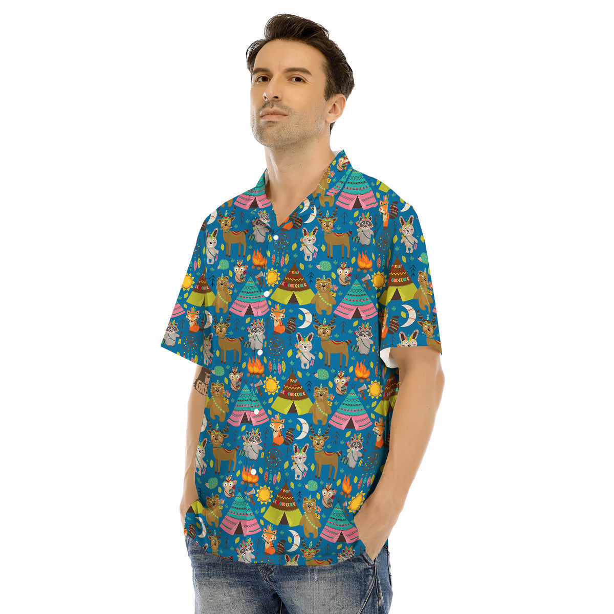 Camping Animal Print Pattern Men's Hawaiian Shirt-grizzshop