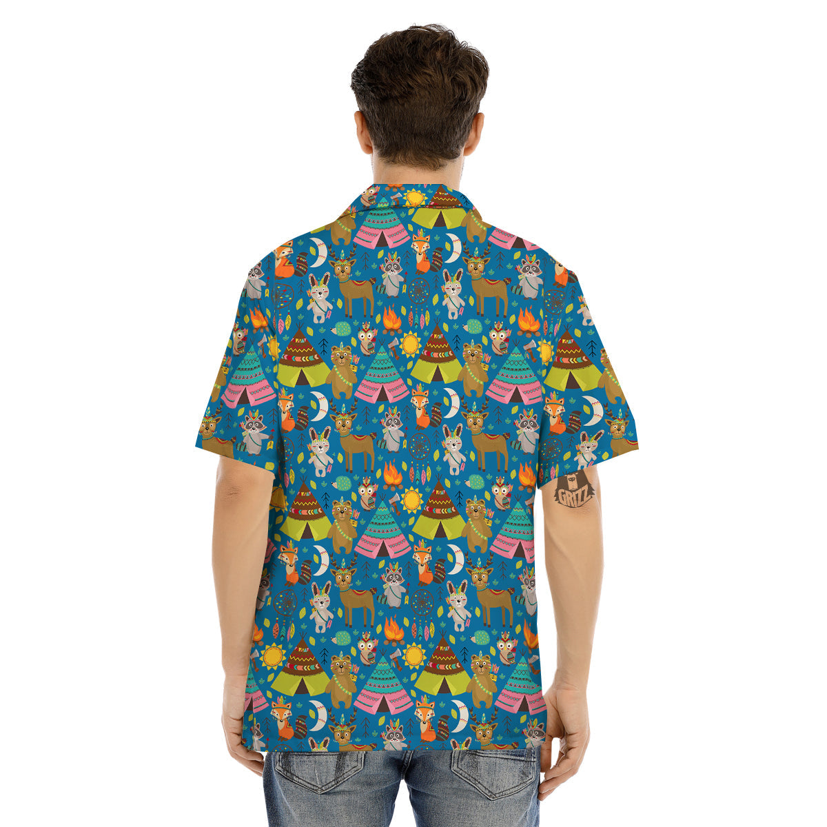 Camping Animal Print Pattern Men's Hawaiian Shirt-grizzshop
