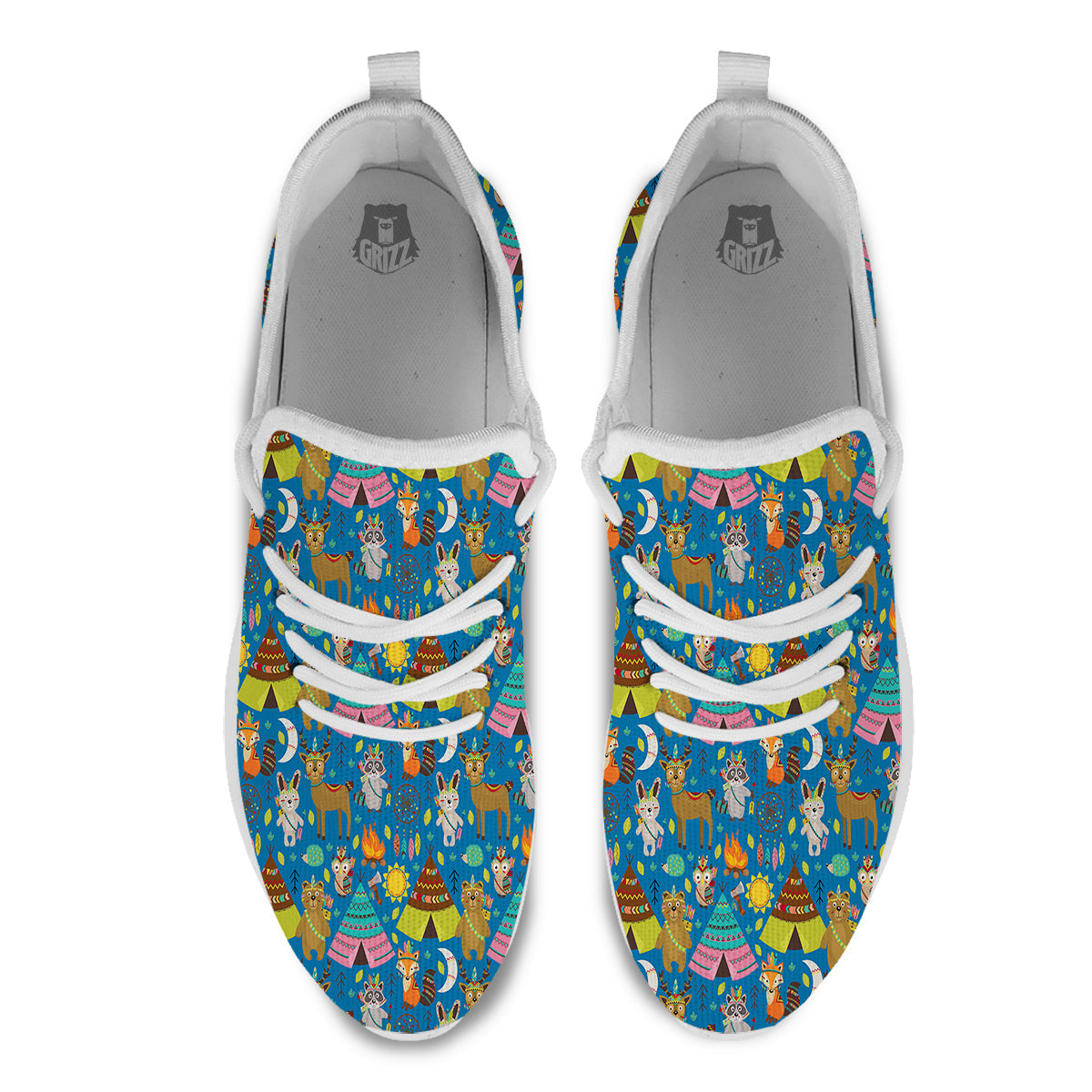 Camping Animal Print Pattern White Athletic Shoes-grizzshop