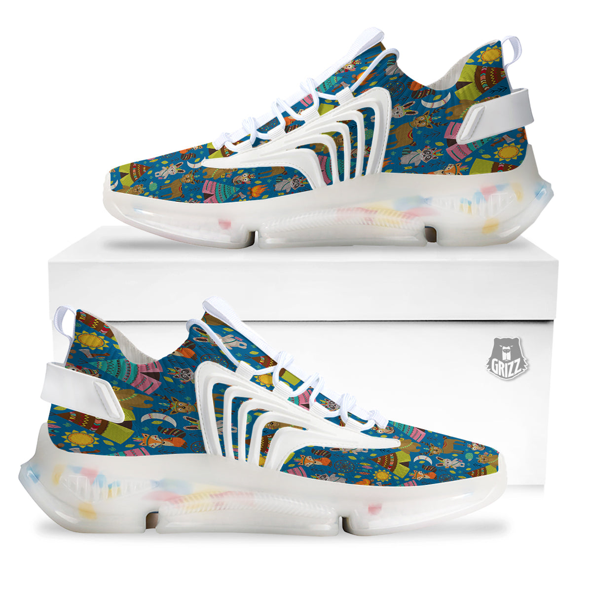 Camping Animal Print Pattern White Gym Shoes-grizzshop