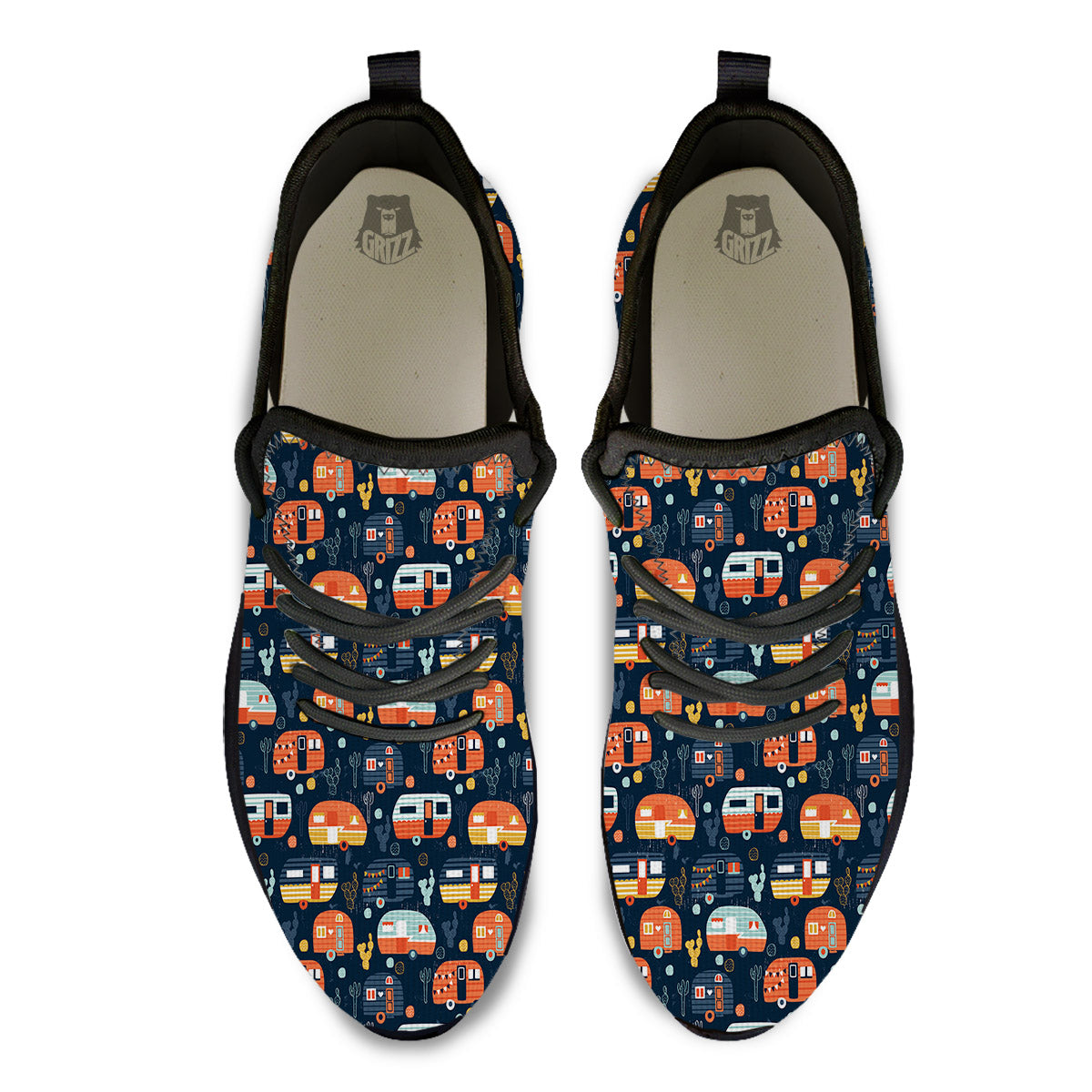 Camping Caravan Print Pattern Black Athletic Shoes-grizzshop