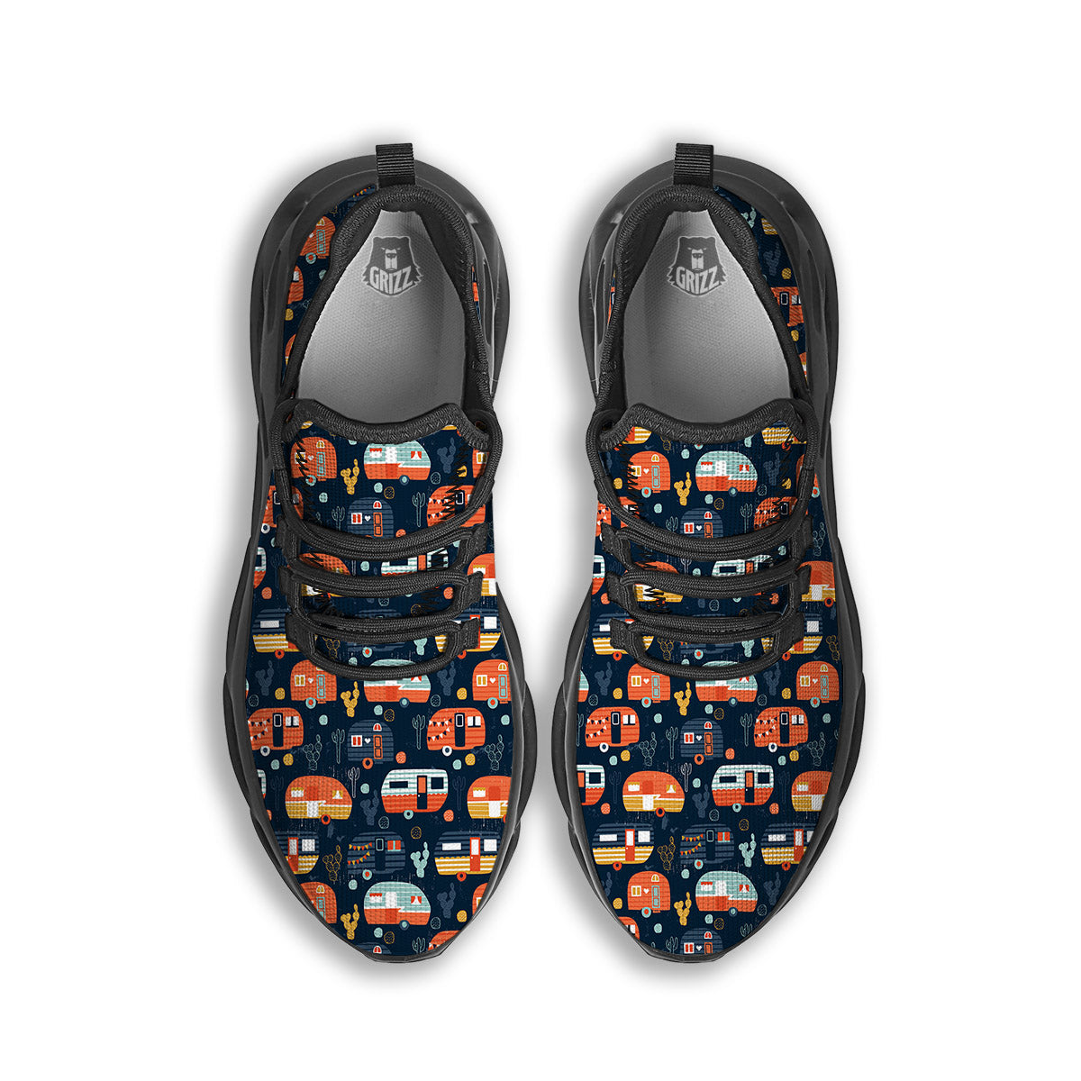 Camping Caravan Print Pattern Black Running Shoes-grizzshop
