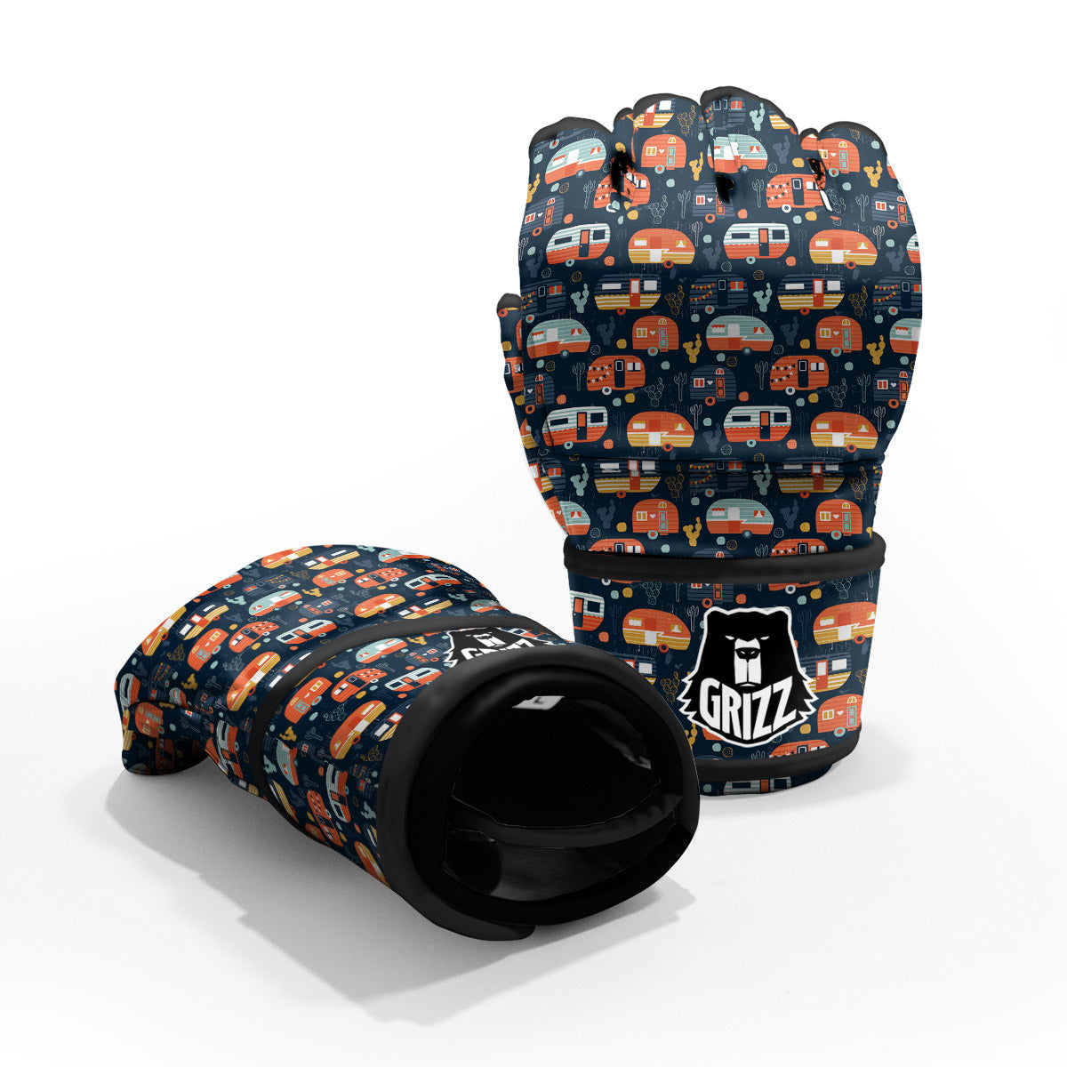 Camping Caravan Print Pattern MMA Gloves-grizzshop