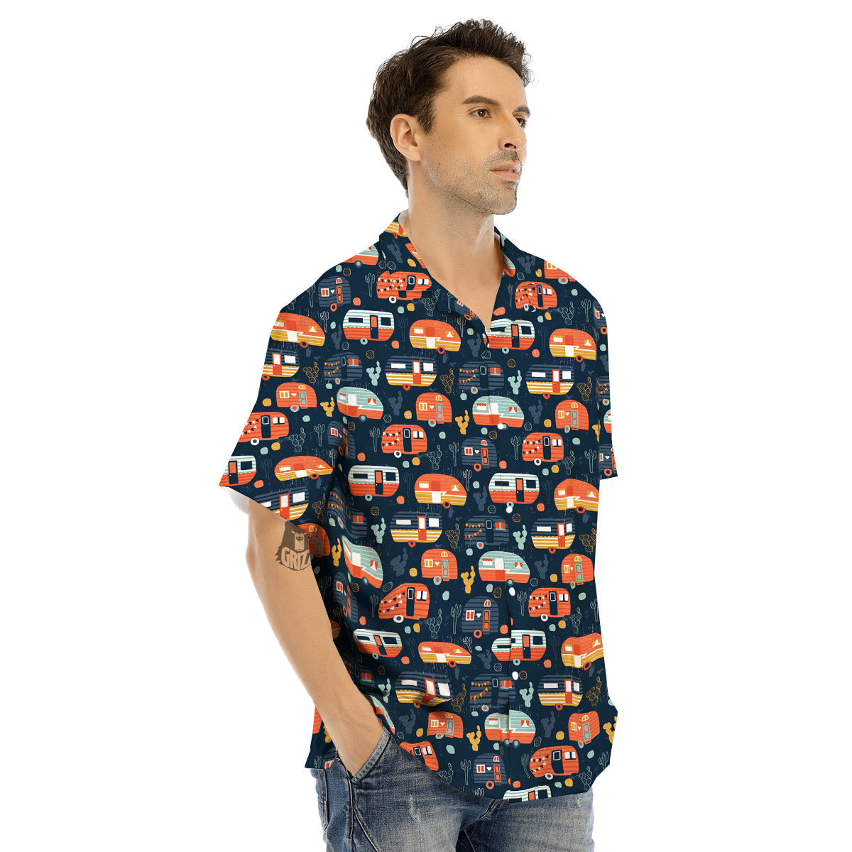 Camping Caravan Print Pattern Men's Hawaiian Shirt-grizzshop