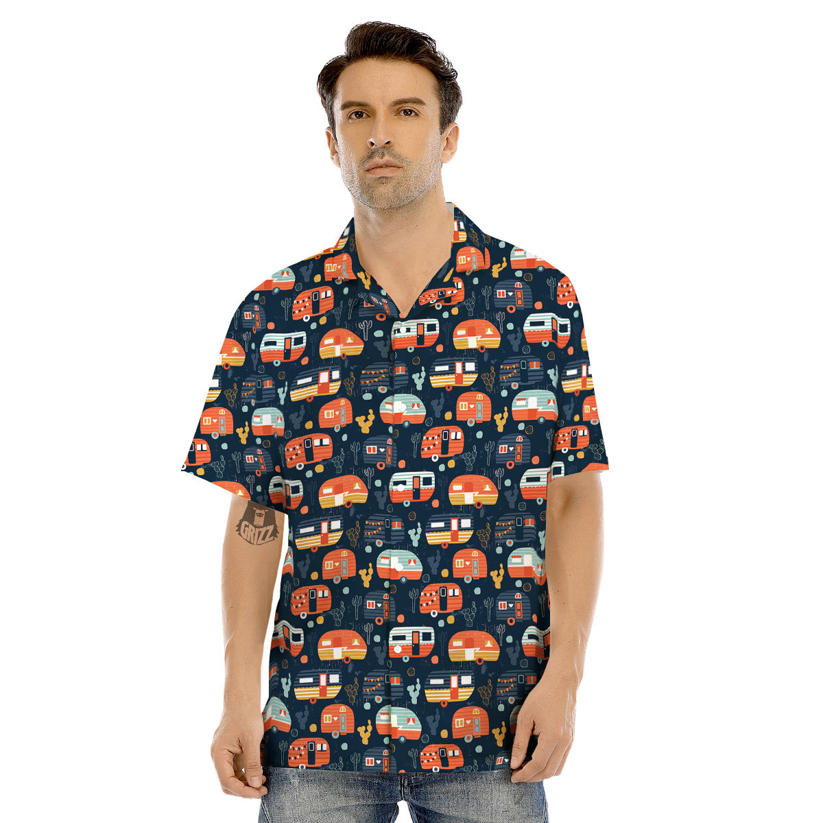 Camping Caravan Print Pattern Men's Hawaiian Shirt-grizzshop