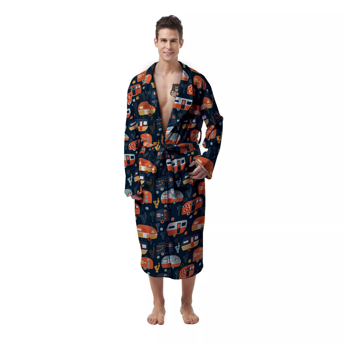Camping Caravan Print Pattern Men's Robe-grizzshop