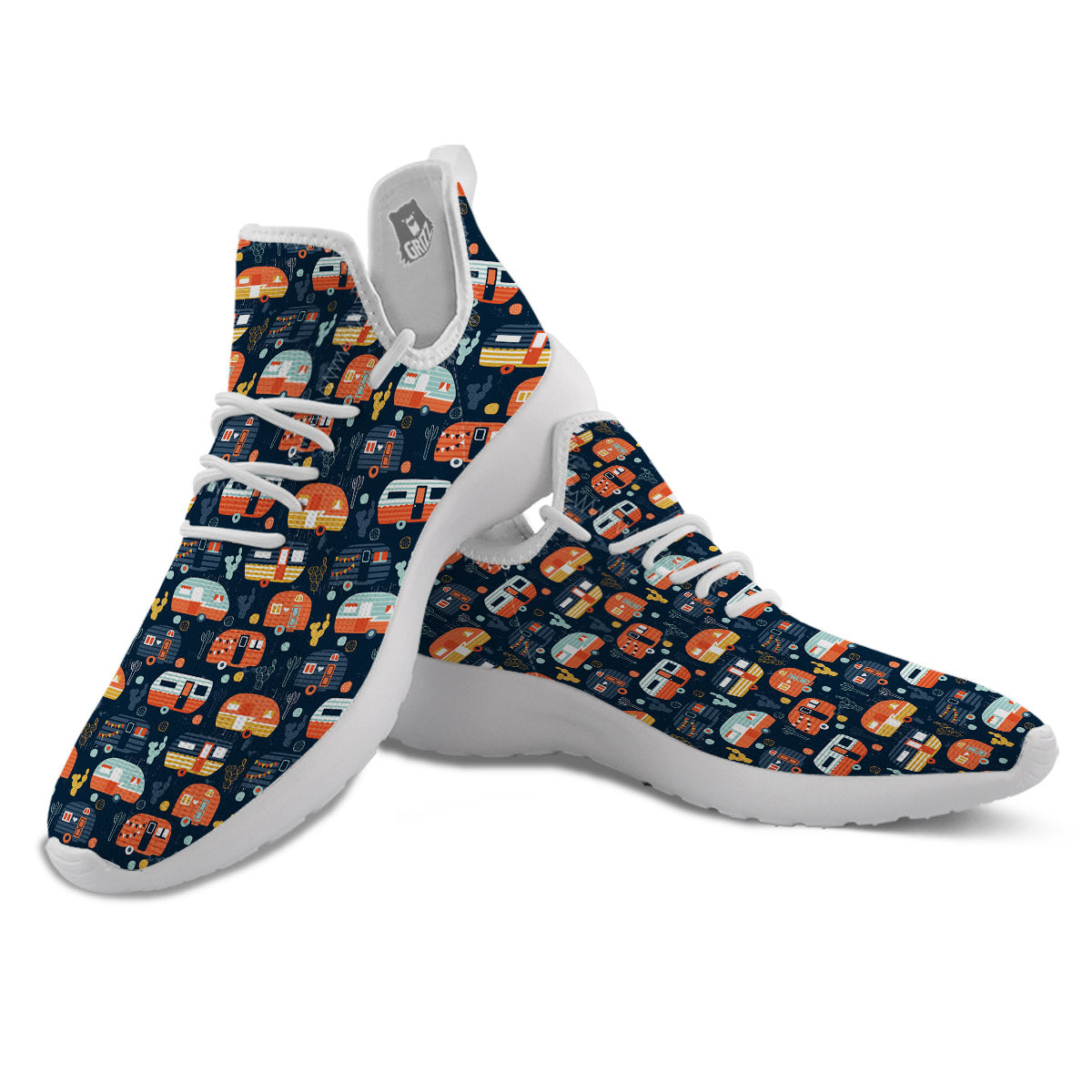 Camping Caravan Print Pattern White Athletic Shoes-grizzshop