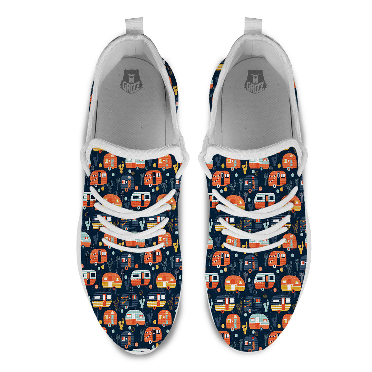 Camping Caravan Print Pattern White Athletic Shoes-grizzshop