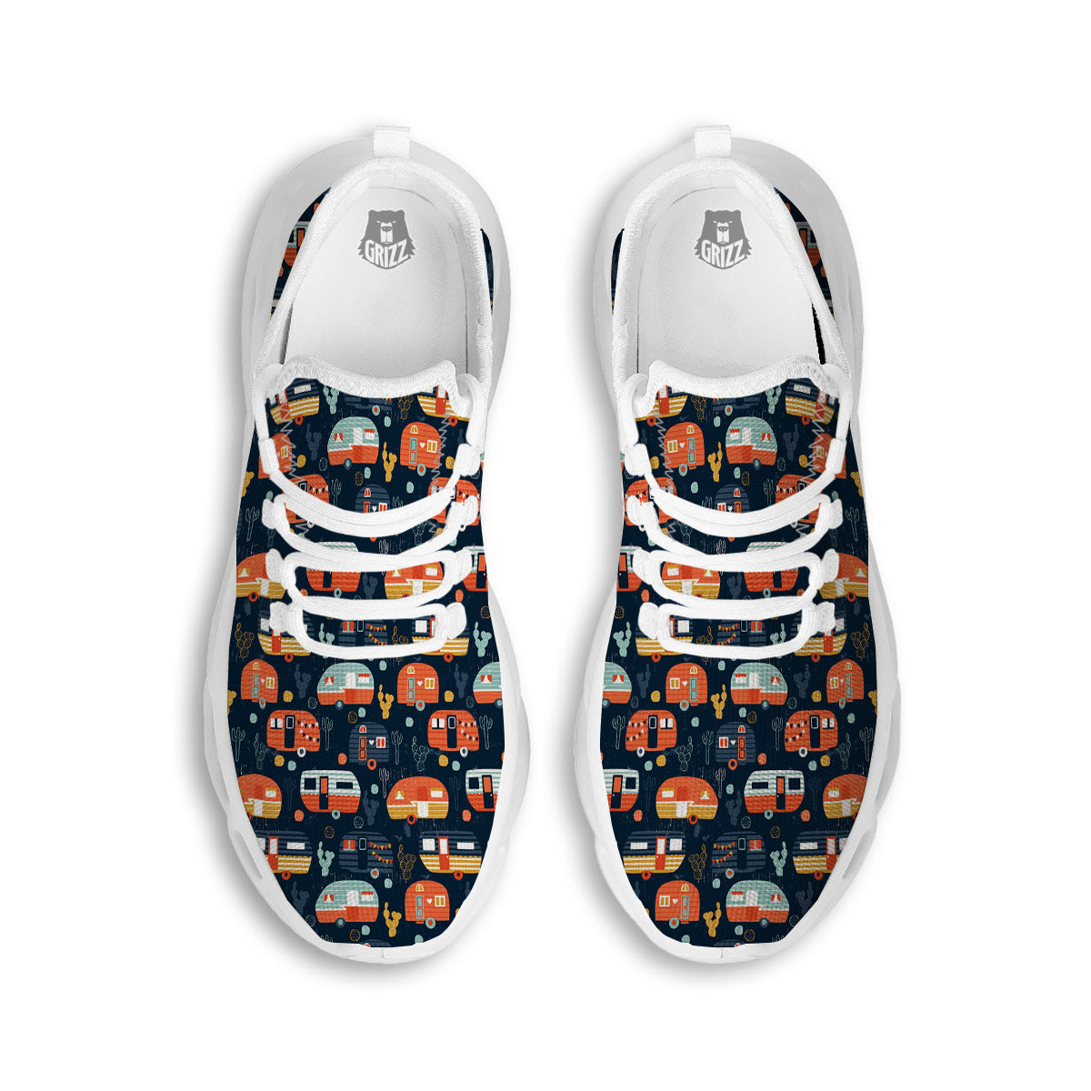 Camping Caravan Print Pattern White Running Shoes-grizzshop