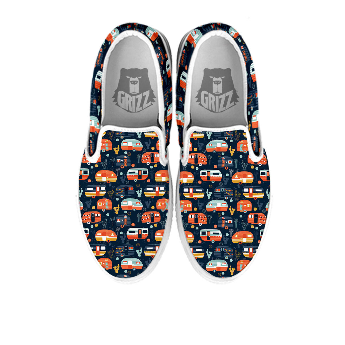Camping Caravan Print Pattern White Slip On Shoes-grizzshop