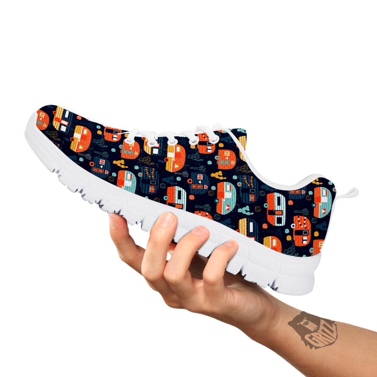 Camping Caravan Print Pattern White Sneaker-grizzshop