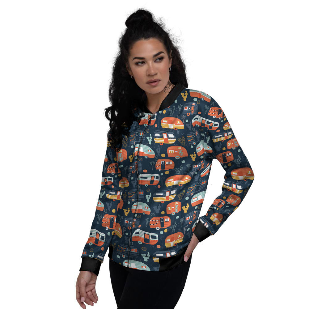 Camping Caravan Print Pattern Women's Bomber Jacket-grizzshop