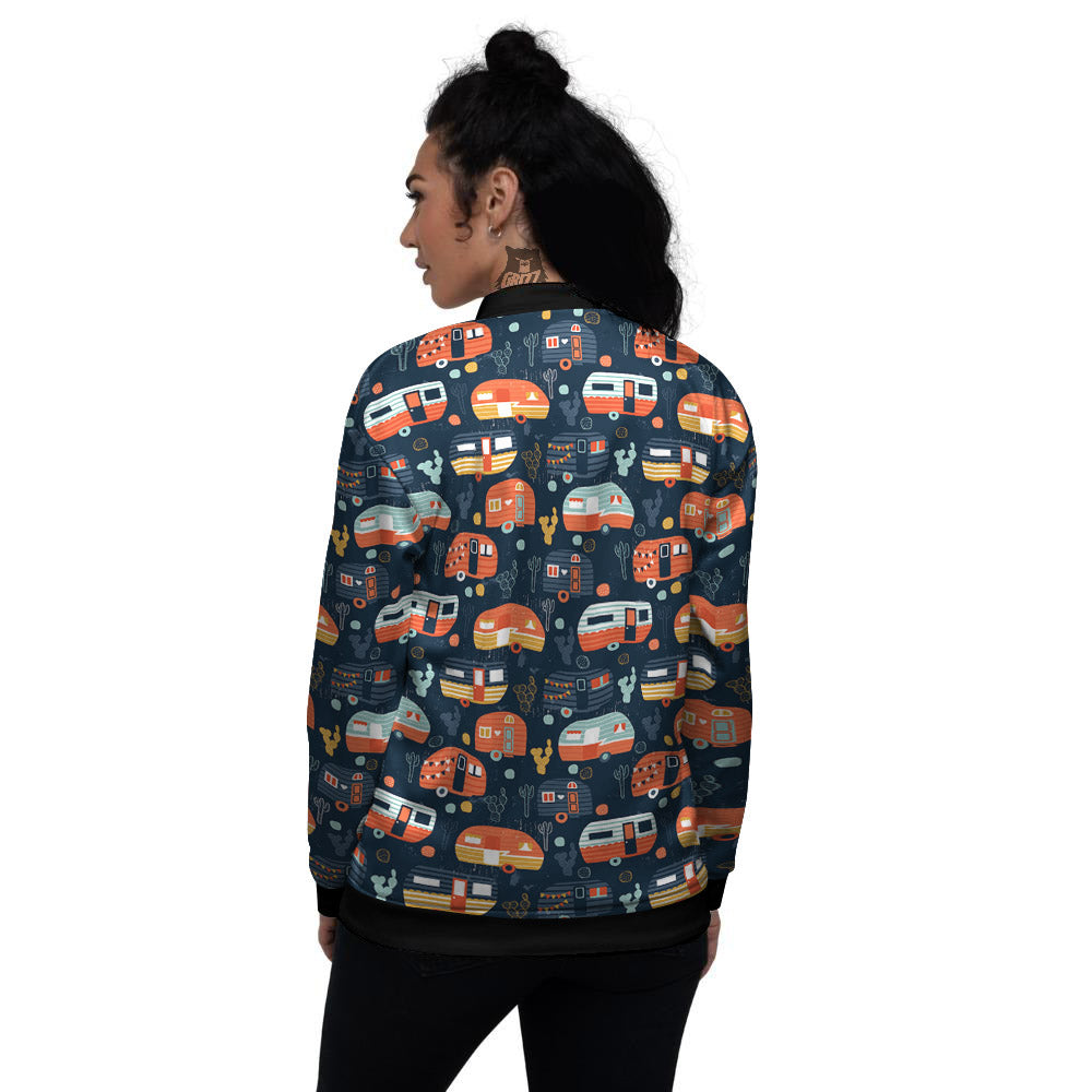 Camping Caravan Print Pattern Women's Bomber Jacket-grizzshop
