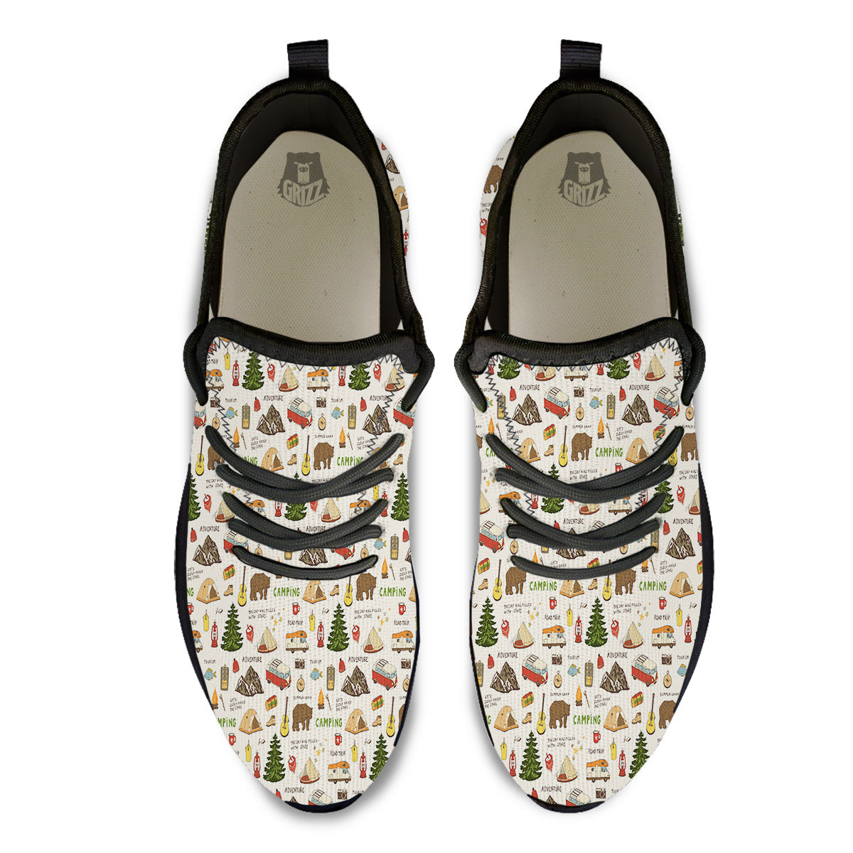 Camping Cartoon Print Pattern Black Athletic Shoes-grizzshop
