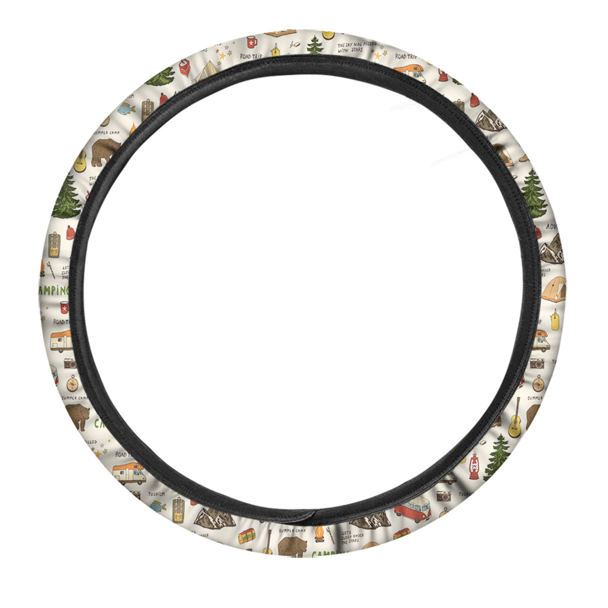 Camping Cartoon Print Pattern Car Steering Wheel Cover-grizzshop