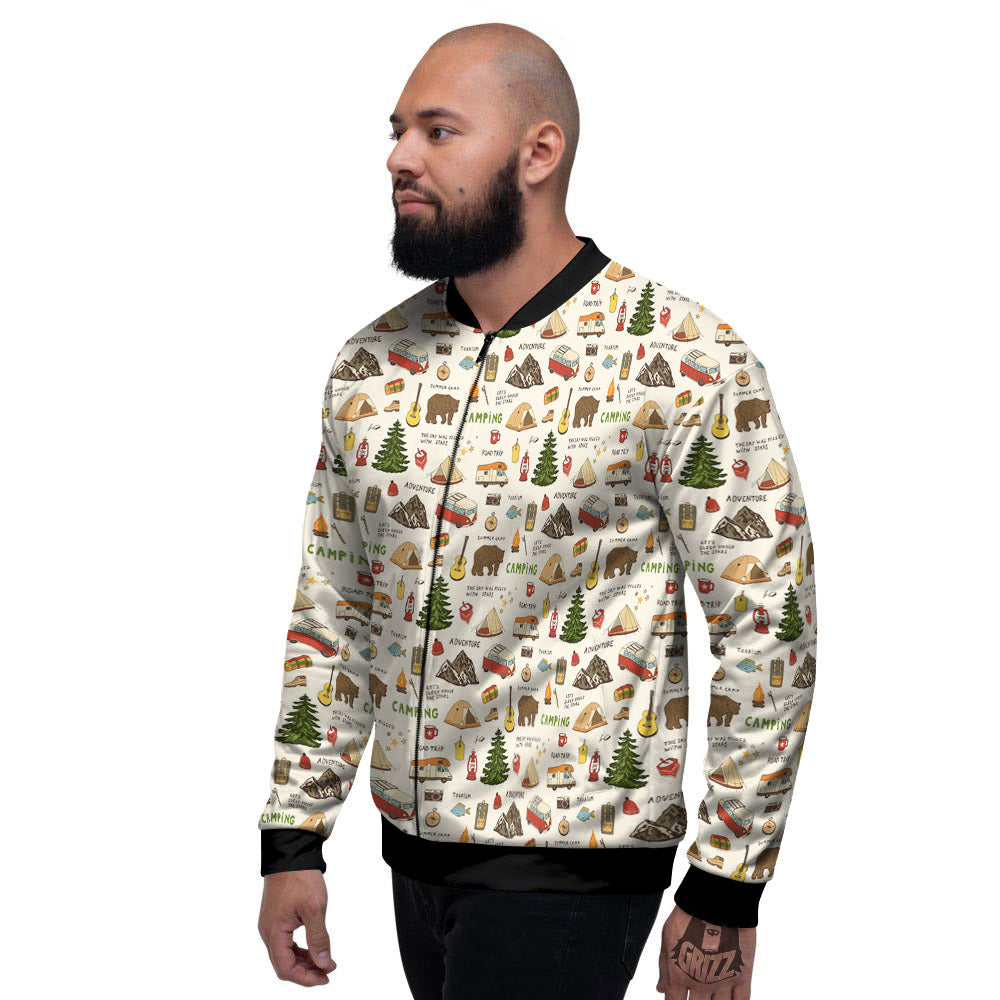 Camping Cartoon Print Pattern Men's Bomber Jacket-grizzshop