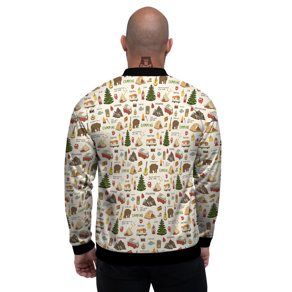 Camping Cartoon Print Pattern Men's Bomber Jacket-grizzshop