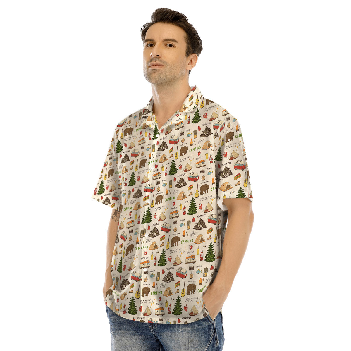 Camping Cartoon Print Pattern Men's Hawaiian Shirt-grizzshop