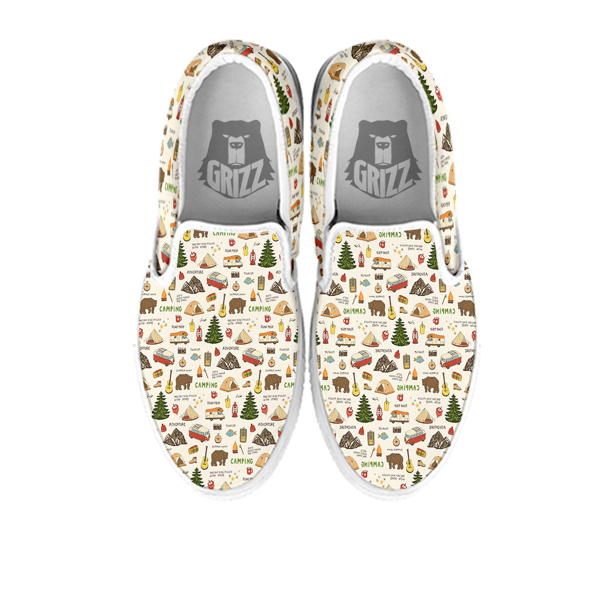 Camping Cartoon Print Pattern White Slip On Shoes-grizzshop