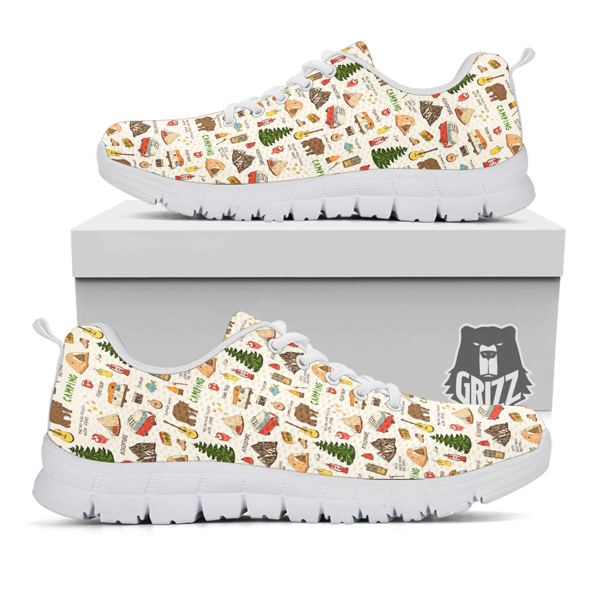 Camping Cartoon Print Pattern White Sneaker-grizzshop