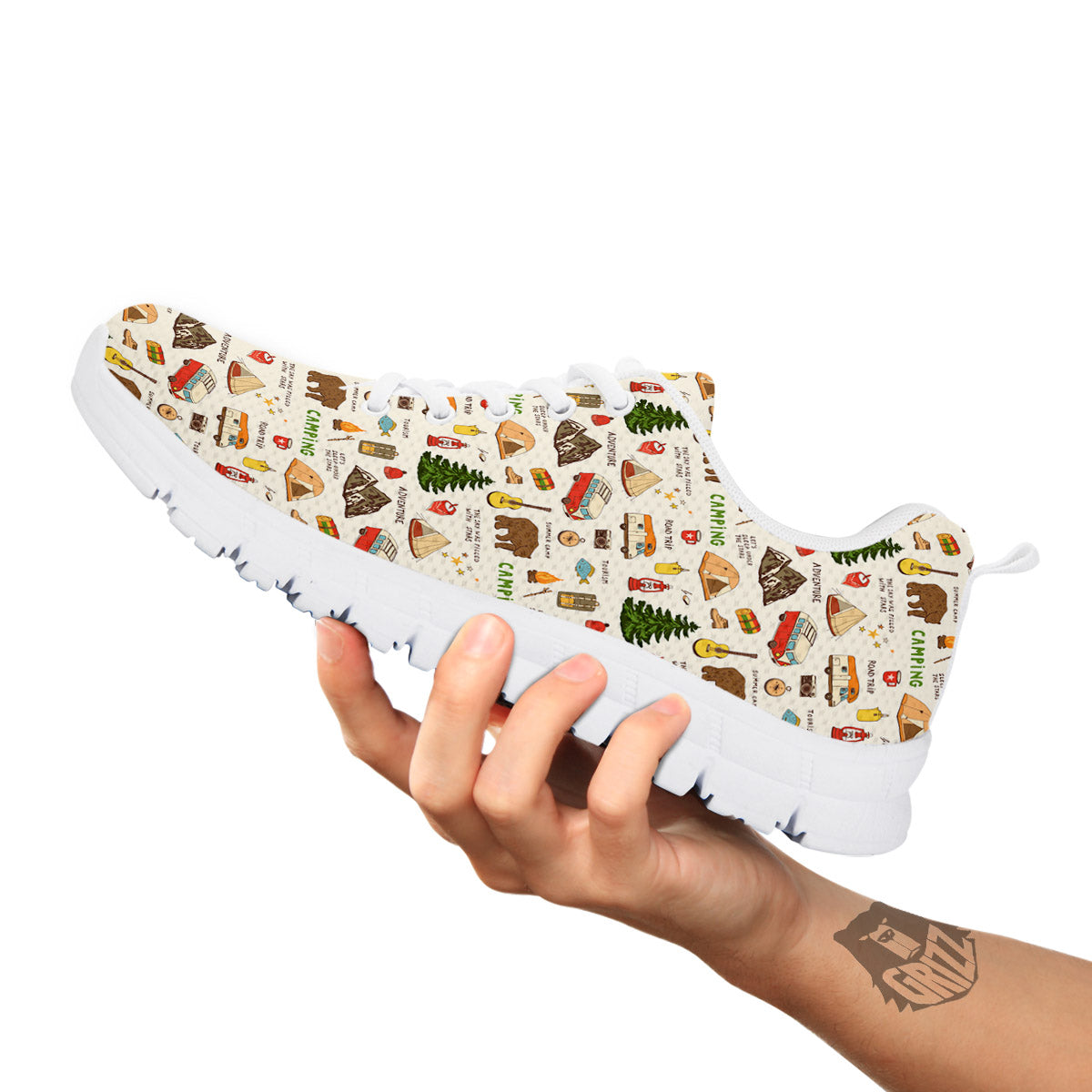 Camping Cartoon Print Pattern White Sneaker-grizzshop