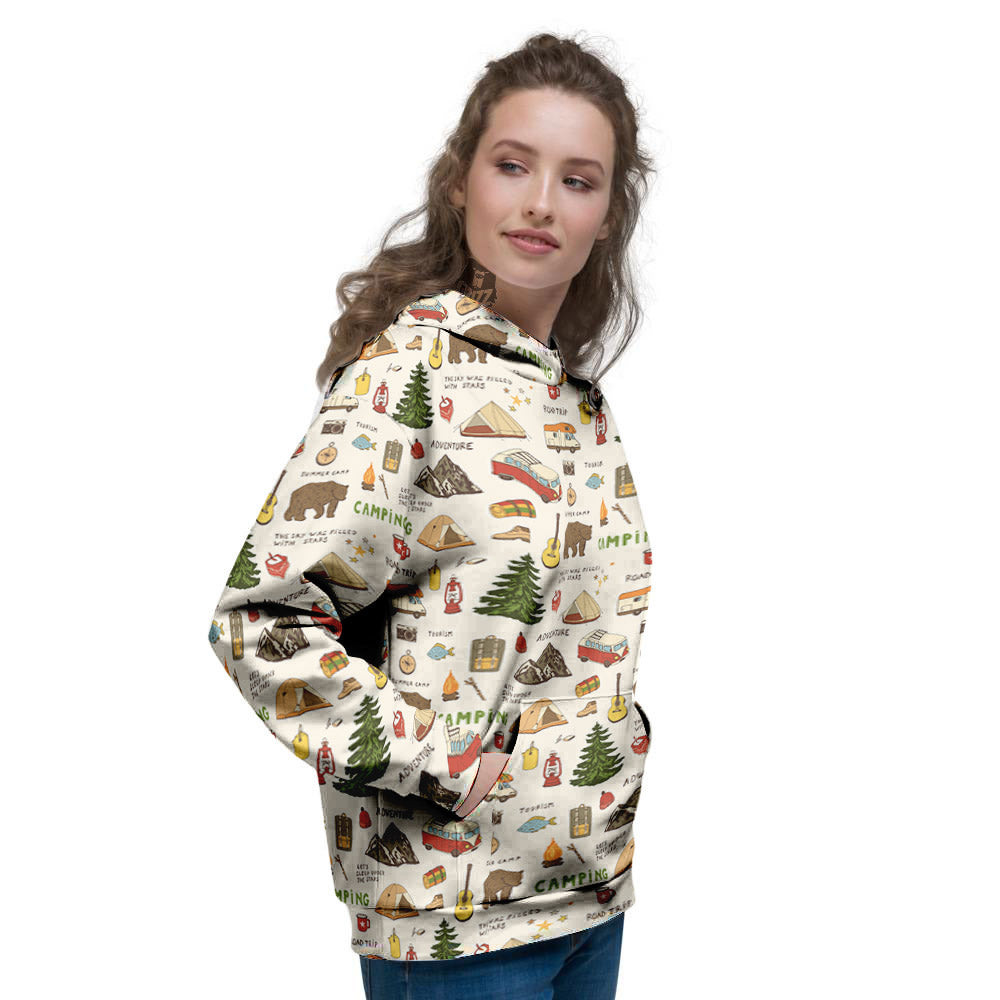 Camping Cartoon Print Pattern Women's Hoodie-grizzshop