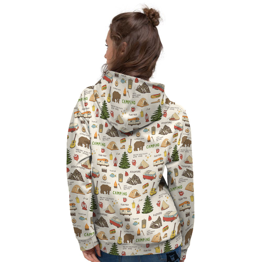 Camping Cartoon Print Pattern Women's Hoodie-grizzshop