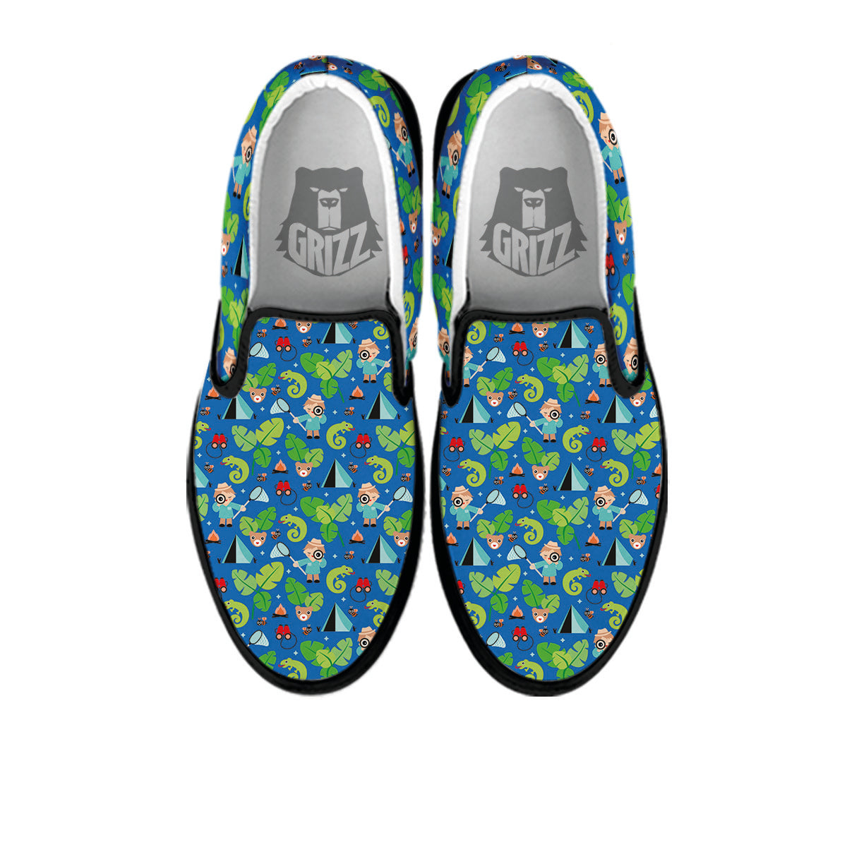 Camping Cute Print Pattern Black Slip On Shoes-grizzshop