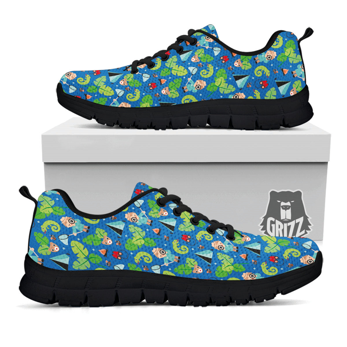 Camping Cute Print Pattern Black Sneaker-grizzshop