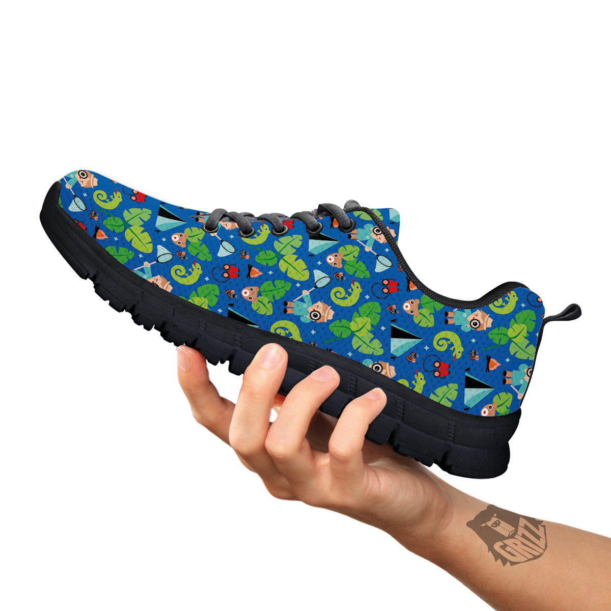 Camping Cute Print Pattern Black Sneaker-grizzshop