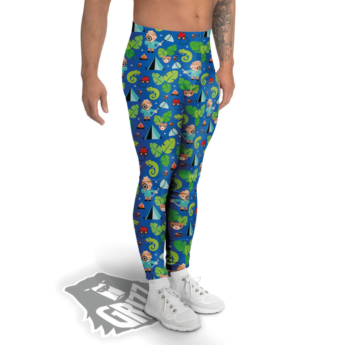 Camping Cute Print Pattern Men's Leggings-grizzshop