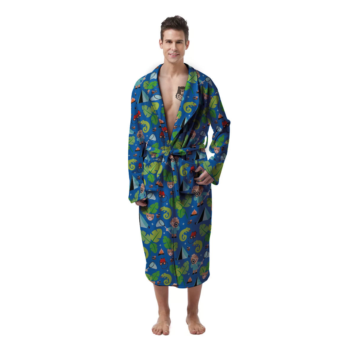 Camping Cute Print Pattern Men's Robe-grizzshop