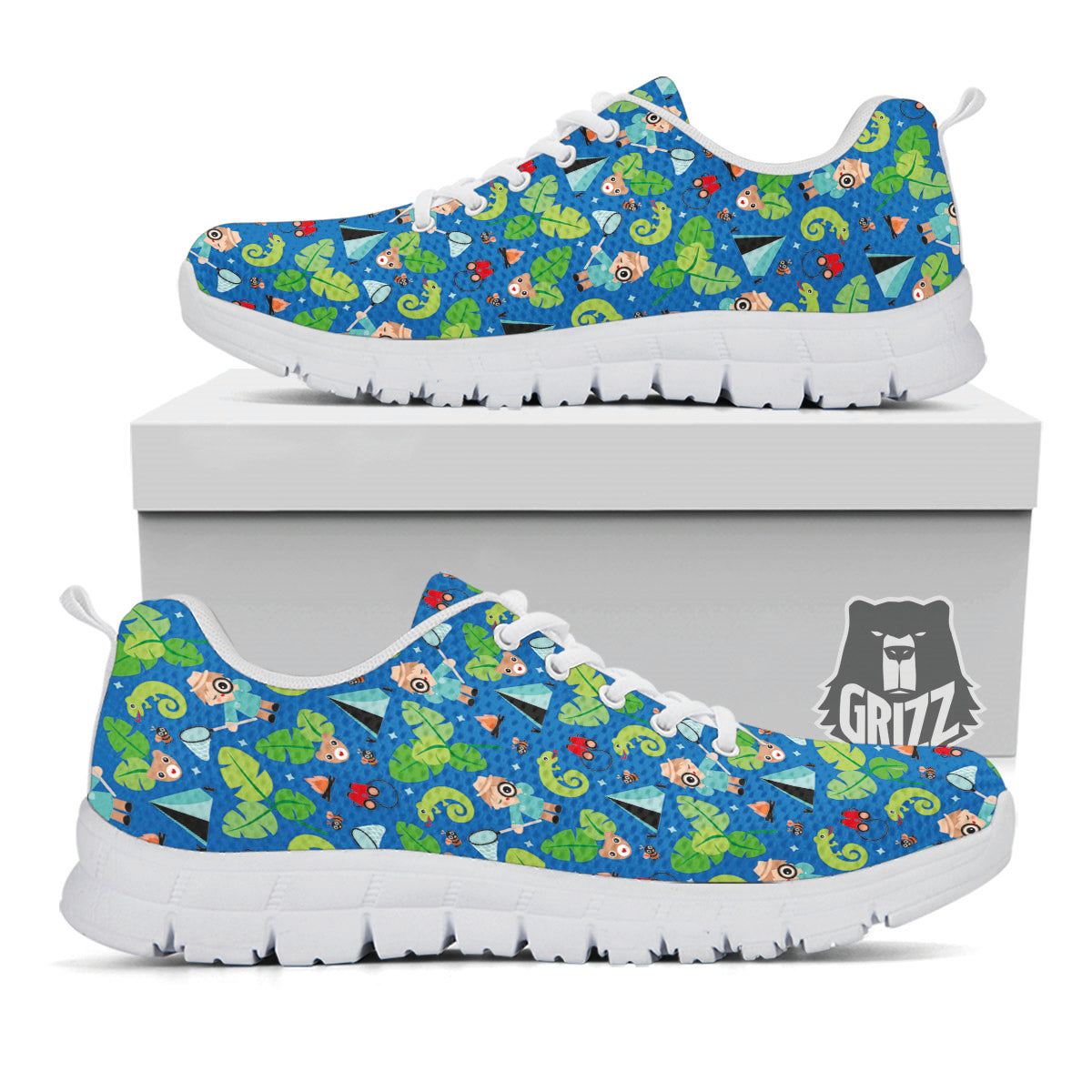 Camping Cute Print Pattern White Sneaker-grizzshop