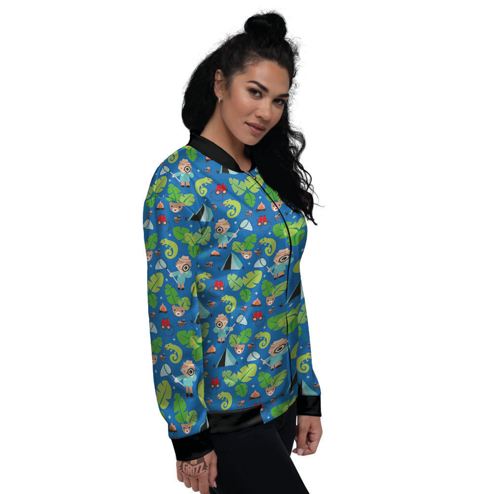 Camping Cute Print Pattern Women's Bomber Jacket-grizzshop