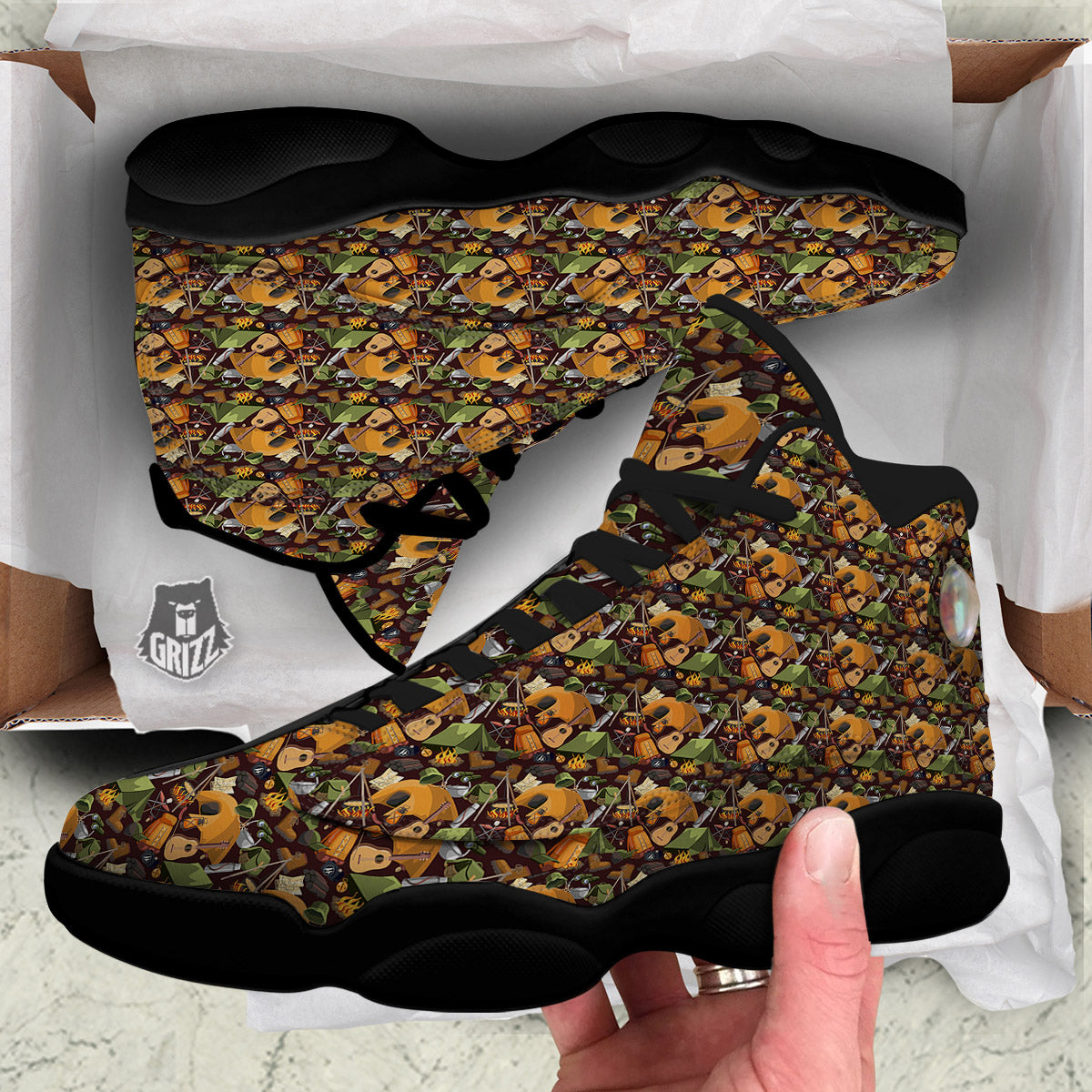 Camping Equipment Print Pattern Black Basketball Shoes-grizzshop
