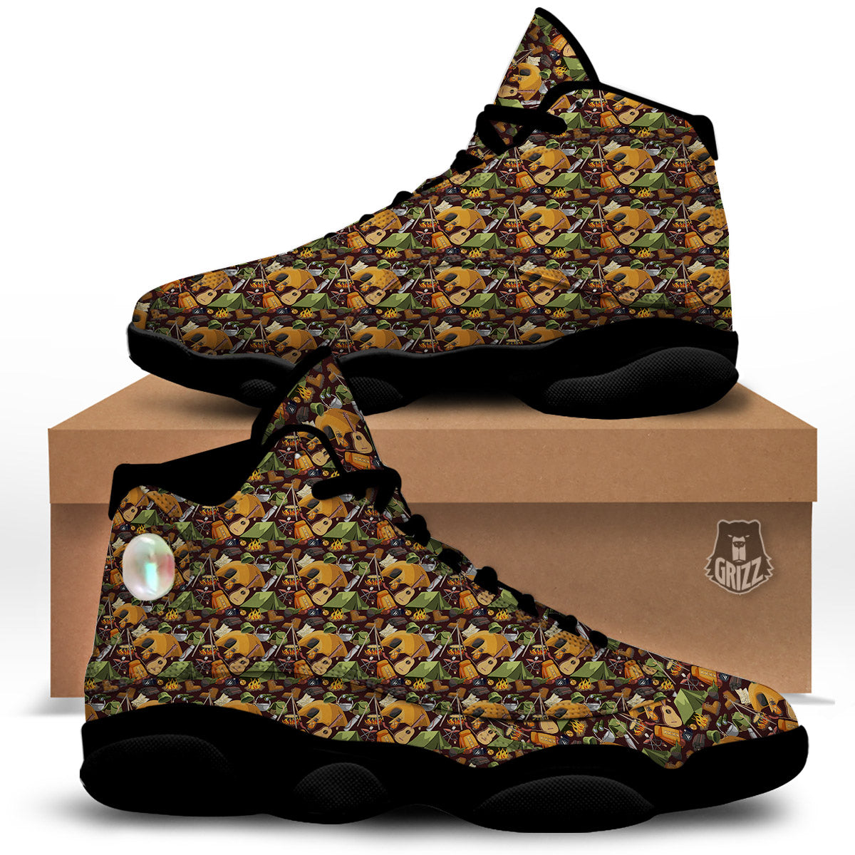 Camping Equipment Print Pattern Black Basketball Shoes-grizzshop