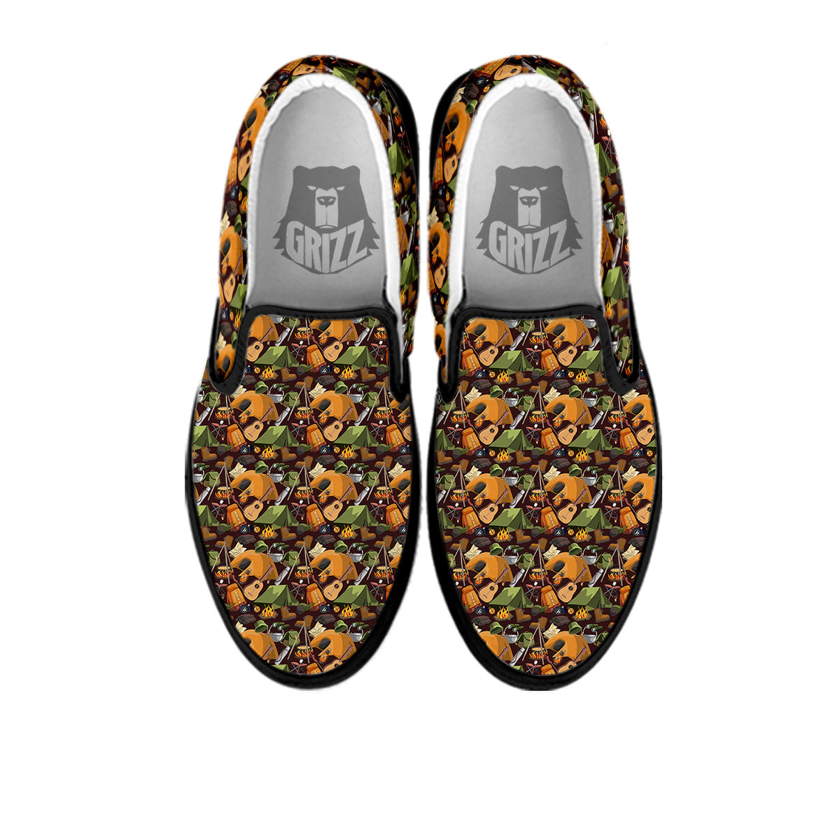 Camping Equipment Print Pattern Black Slip On Shoes-grizzshop