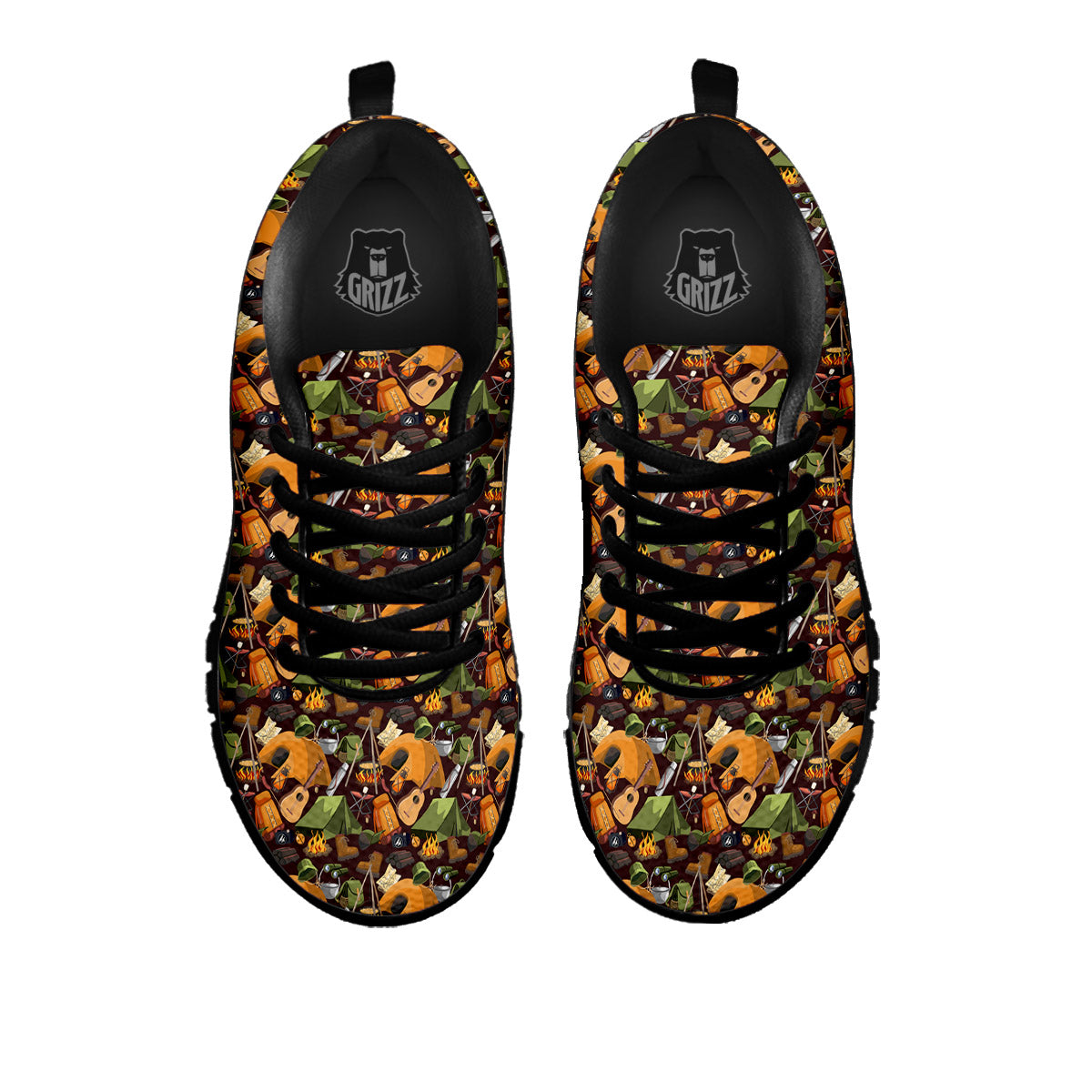 Camping Equipment Print Pattern Black Sneaker-grizzshop