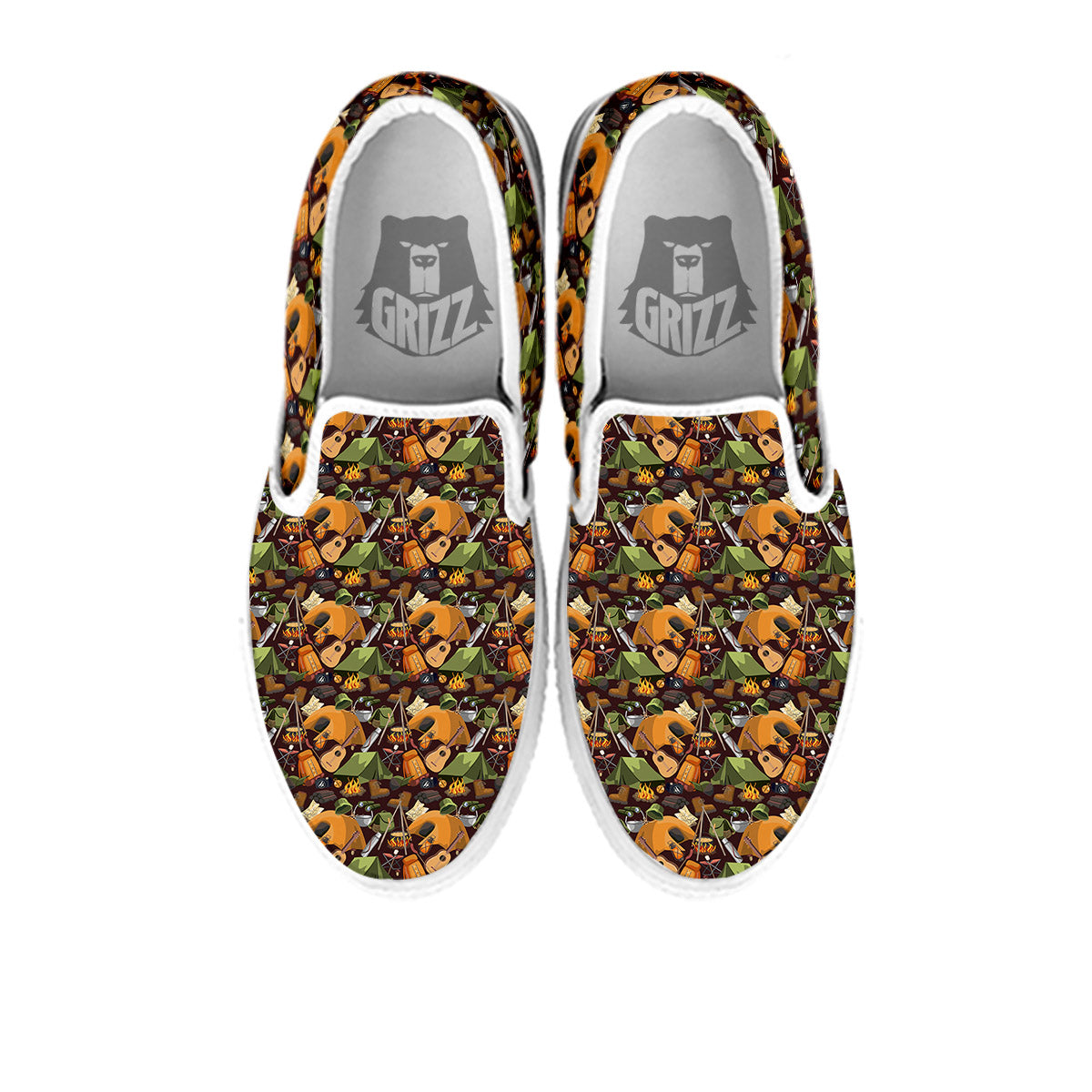 Camping Equipment Print Pattern White Slip On Shoes-grizzshop