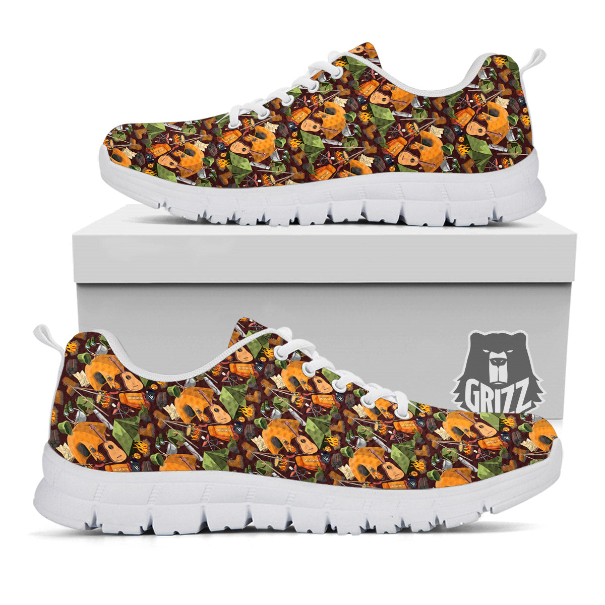 Camping Equipment Print Pattern White Sneaker-grizzshop