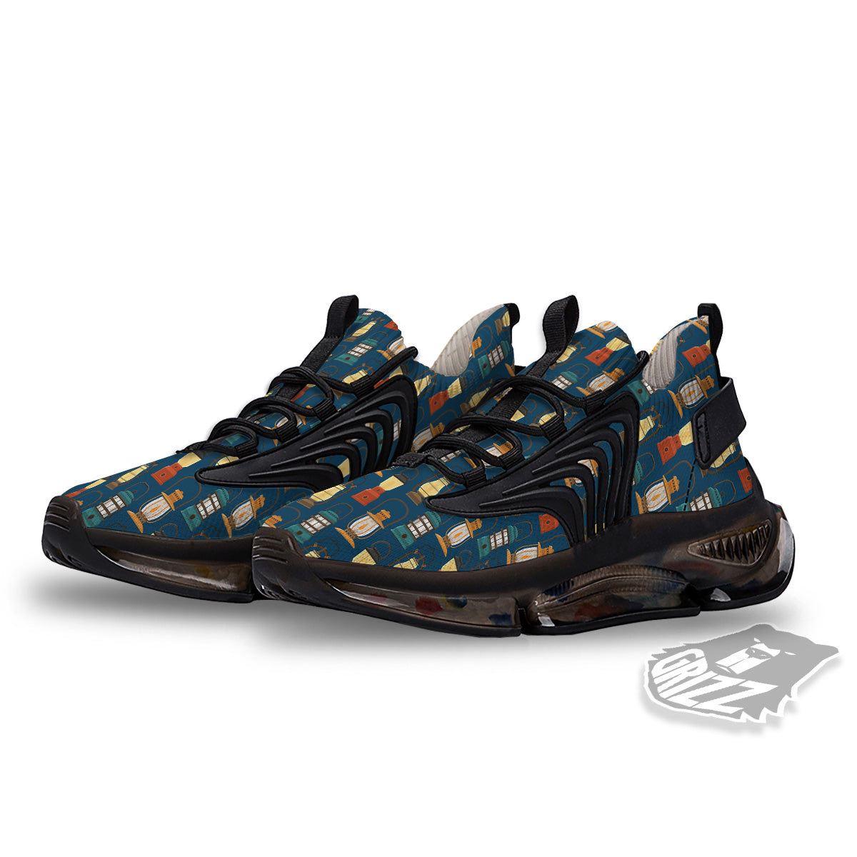 Camping Lantern Vintage Print Pattern Black Gym Shoes-grizzshop