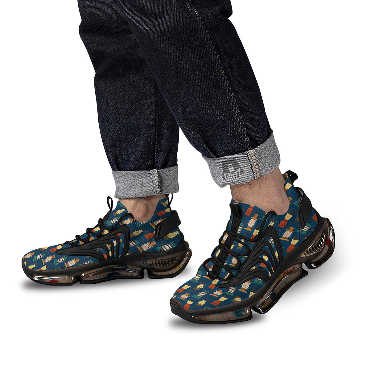 Camping Lantern Vintage Print Pattern Black Gym Shoes-grizzshop