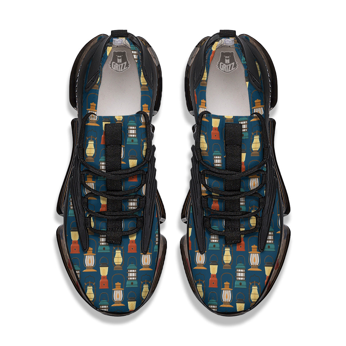 Camping Lantern Vintage Print Pattern Black Gym Shoes-grizzshop